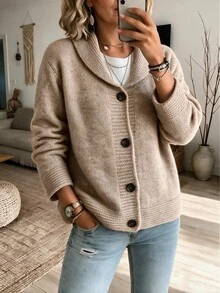 Louniche Slouchy Vintage Women's Cardigan Relaxed Fit Knitwear Button Up Khaki Knitwear Casual Autumn Winter Clothes Country Coat Festival Modern 2026 Elegant - Khaki - View 1