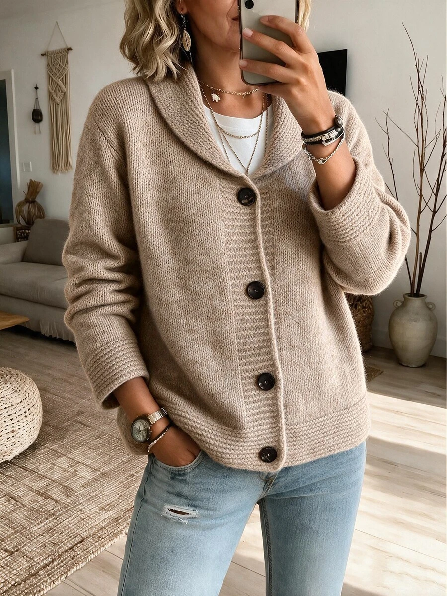 Louniche Slouchy Vintage Women's Cardigan Relaxed Fit Knitwear Button Up Khaki Knitwear Casual Autumn Winter Clothes Country Coat Festival Modern 2026 Elegant - Khaki - View 1