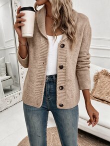 Louniche Slouchy Vintage Women's Cardigan Relaxed Fit Knitwear Button Up Khaki Knitwear Casual Autumn Winter Clothes Country Coat Festival Modern 2026 Elegant - Khaki - View 9