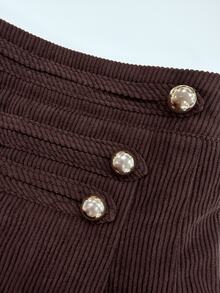 Balvessa Brown Corduroy Design Button-Front Vintage Casual Wide Leg Women's Long Pants, Autumn/Winter - Coffee Brown - View 6