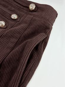 Balvessa Brown Corduroy Design Button-Front Vintage Casual Wide Leg Women's Long Pants, Autumn/Winter - Coffee Brown - View 7