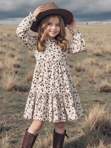 SHEIN Tween Girl Tween Girl Kids Leopard Print Long Sleeve Casual Downtown Girl Elegant Dress - Multicolor - View 3