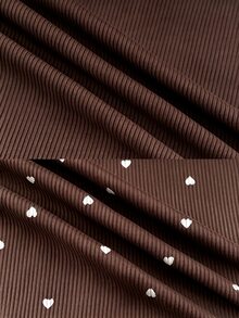 CottageSlumber Women's Knit Ribbed Fabric Heart Print Contrast Lace Trim Big Bow Ruffle Hem Romantic Sweet Sexy Cute Camisole Nightgown, Can Be Worn Out - Coffee Brown - View 8