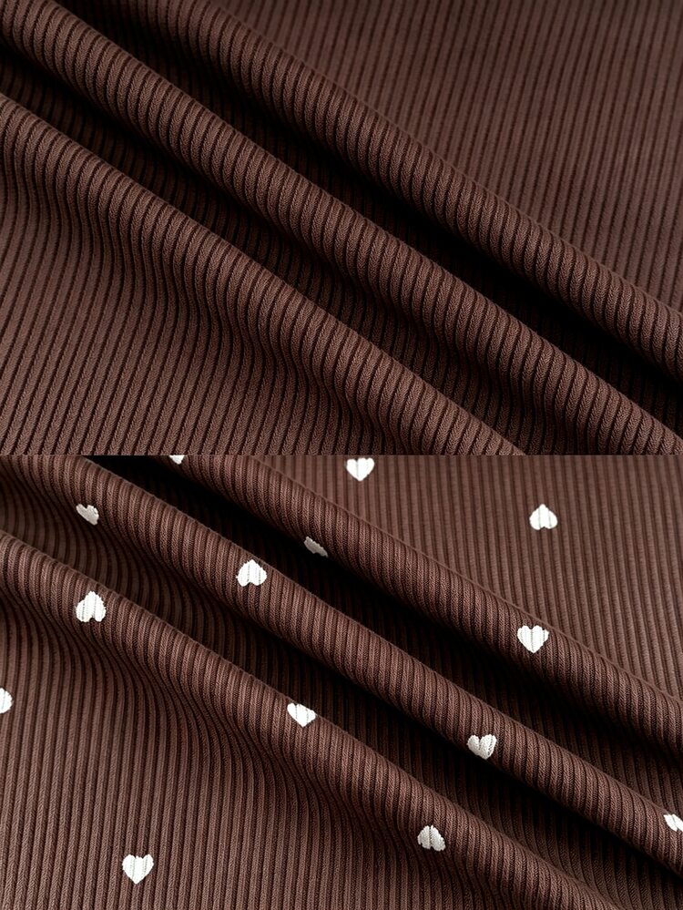 CottageSlumber Women's Knit Ribbed Fabric Heart Print Contrast Lace Trim Big Bow Ruffle Hem Romantic Sweet Sexy Cute Camisole Nightgown, Can Be Worn Out - Coffee Brown - View 8