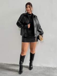 Firerie Plus Size Women Black Long Sleeve PU Jacket,Autumn Clothes For Women / Rodeo Office Airport Normal Jacket For Women Fall/Winter - Black - View 7