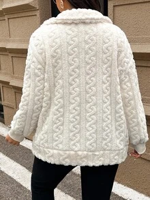 SHEIN Frenchy Plus Size Women's Casual Simple Fluffy Long Sleeve Jacket,Winter Clothes Fall Autumn Fall/Winter - Beige - View 5