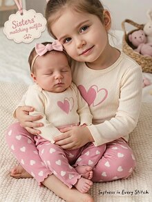 SHEIN Young Girl 2Pcs / Sets Floral Flocked Applique, Colorful Striped Long Sleeve Round Neck Ruffle Trim Top & Leggings Set - Suitable For Casual, Daily And School Wear In Autumn/Winter - Pink - View 2