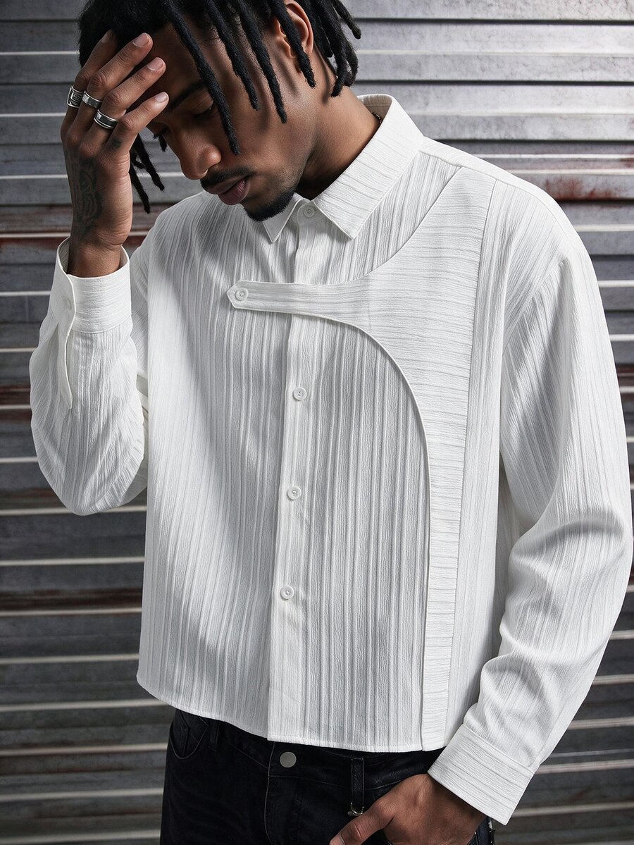 FeverCity Men's Solid Color Casual Versatile Daily Wear Shirt - White - View 1