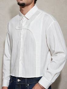 FeverCity Men's Solid Color Casual Versatile Daily Wear Shirt - White - View 7