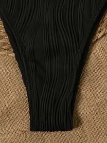 Swim Basics 夏季海滩纯色钢圈比基尼套装 微型比基尼套装泳衣套装两件套比基尼 - 黑色 - 查看 5