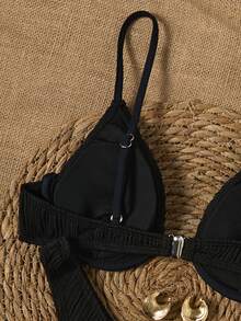 Swim Basics 夏季海滩纯色钢圈比基尼套装 微型比基尼套装泳衣套装两件套比基尼 - 黑色 - 查看 4
