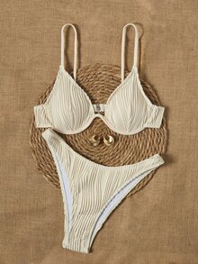 Swim Basics 솔리드 언더와이어 비키니 수영복 - 베이지 - 보기 1