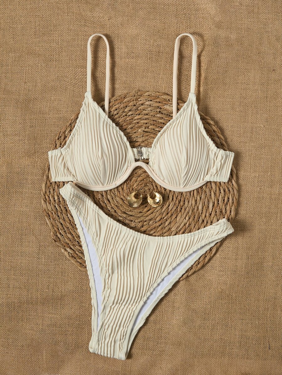 Swim Basics 솔리드 언더와이어 비키니 수영복 - 베이지 - 보기 1