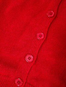 SHEIN PariChic Women's Autumn/Winter Elegant Elegant Red 3D Floral Decor Fitted Button-Front Cardigan - Red - View 12