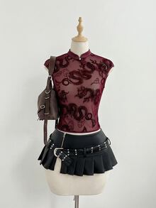 Elamini Elegant Lace Camisole Top For Women - Burgundy - View 3