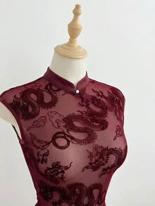Elamini Elegant Lace Camisole Top For Women - Burgundy - View 4