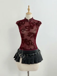 Elamini Elegant Lace Camisole Top For Women - Burgundy - View 5