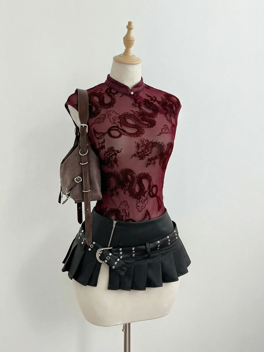 Elamini Elegant Lace Camisole Top For Women - Burgundy - View 1