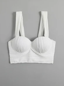 SHEIN Swim 褶邊提臀比基尼泳裝上衣 - 白色 - 查看 4