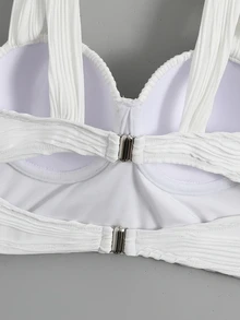 SHEIN Swim 褶邊提臀比基尼泳裝上衣 - 白色 - 查看 5