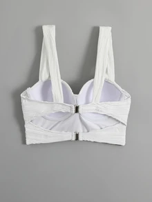 SHEIN Swim 褶邊提臀比基尼泳裝上衣 - 白色 - 查看 2