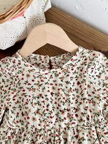 SHEIN Vintaside Kids 女嬰 0-3歲，1件休閒可愛仙女風秋季套裝，花朵印花蓬蓬洋裝，House Ninang 洗禮米色 - 卡其色 - 查看 10