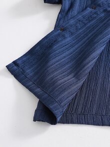 SHEIN 男孩日常休閒白色短袖口袋襯衫搭配短褲套裝，適合生日、洗禮、夏季 - 藏蓝色 - 查看 7