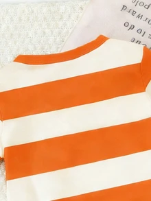 SHEIN Playful Pals 2pcs/Set Baju Bayi Laki-laki Motif Beruang Lucu & Garis-garis Leher Bulat Lengan Pendek + Celana Pendek Biru Tua, Cocok Untuk Beraktivitas di Musim Panas - MultiWarna - View 8
