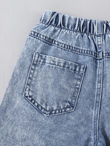 Young Girls Casual Light Blue Acid-Washed Denim Jeans With Pink Bow Embroidery,Loose Straight Fit,Soft Fabric,Fashionable Street Style For Fall Winter - Light Wash - View 5