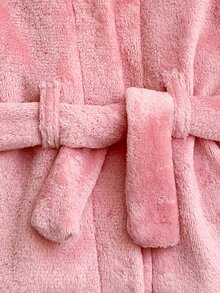 SHEIN 新生兒長袖連帽抓絨微笑圖案刺繡秋冬睡衣居家服 親子套裝 柔粉色 女嬰可愛風 - 粉色 - 查看 10