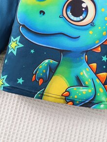 SHEIN Baby Boy 3D Dinosaur Glow In The Dark UV Light Long Sleeve Snug Fit Pajama Set Crew Neck Knit Cartoon Pants 2pcs Fall Autumn/Winter Soft Cozy Cute - Multicolor - View 10
