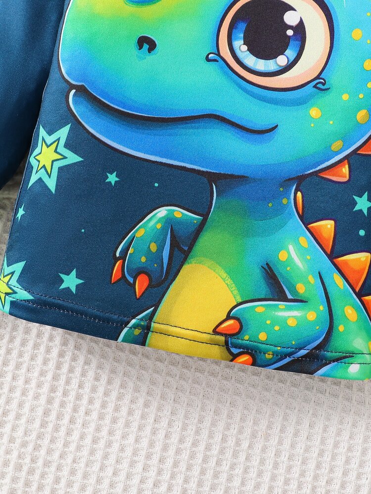 SHEIN Baby Boy 3D Dinosaur Glow In The Dark UV Light Long Sleeve Snug Fit Pajama Set Crew Neck Knit Cartoon Pants 2pcs Fall Autumn/Winter Soft Cozy Cute - Multicolor - View 9