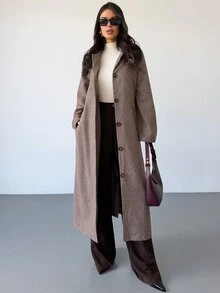 Firerie 時尚通勤前開扣設計 千鳥格無彈力面料 女款中長版大衣 - 彩色 - 查看 5