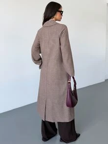 Firerie 時尚通勤前開扣設計 千鳥格無彈力面料 女款中長版大衣 - 彩色 - 查看 10