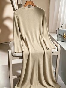 Velvienne Plus Size Women Long Sleeve Single-Breasted Long Knit Cardigan - Khaki - View 8