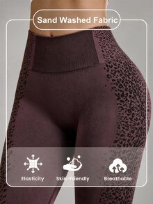 Easithlete Easithlete Coffee Brown Leopard Print Seamless Yoga, Running, Sports Leggings - Coffee Brown - View 8