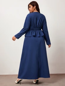 Enliva 大尺碼女款修身上衣與裙子兩件套，女式通勤套裝工作服，秋冬款女式套裝 - 藏蓝色 - 查看 2