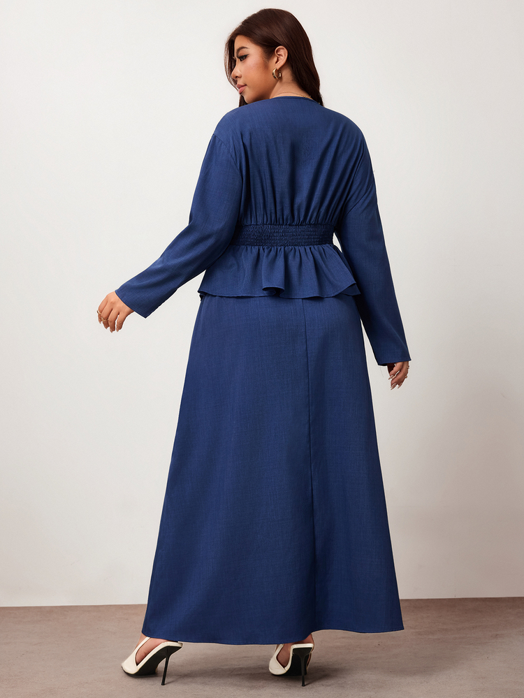 Enliva Plus-Size Women's Fitted Top And Skirt Two Pieces Set, Women's Commuting Outfit Work Wear Women Piece Set Woman Winter Fall - Navy Blue - View 2