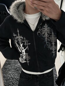 SHEIN 青少年男孩休閒舒適百搭運動衫 - 黑色 - 查看 2