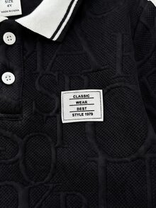SHEIN Kids Baby Boy Casual Textured Fabric Letter Graphic Collar Long Sleeve Sweatshirt, Comfortable Fashion Minimalist Practical Versatile Soft,Fall School - Black - View 3