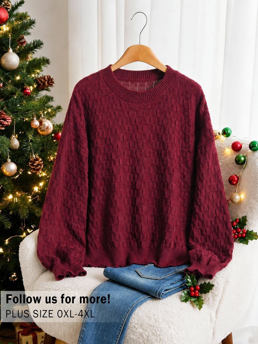 CosyJoli Plus Sweater Musim Dingin dengan Bahu Jatuh Polos
