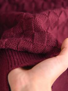 CosyJoli Plus Sweater Musim Dingin dengan Bahu Jatuh Polos - Burgundy - View 6