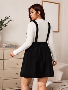 Enliva Plus-Size Women's Black Corduroy A-Line Dress With Pockets Apple,Rounded Body Winter Dresses - Black - View 2
