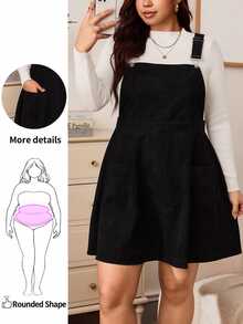 Enliva Plus-Size Women's Black Corduroy A-Line Dress With Pockets Apple,Rounded Body Winter Dresses - Black - View 1