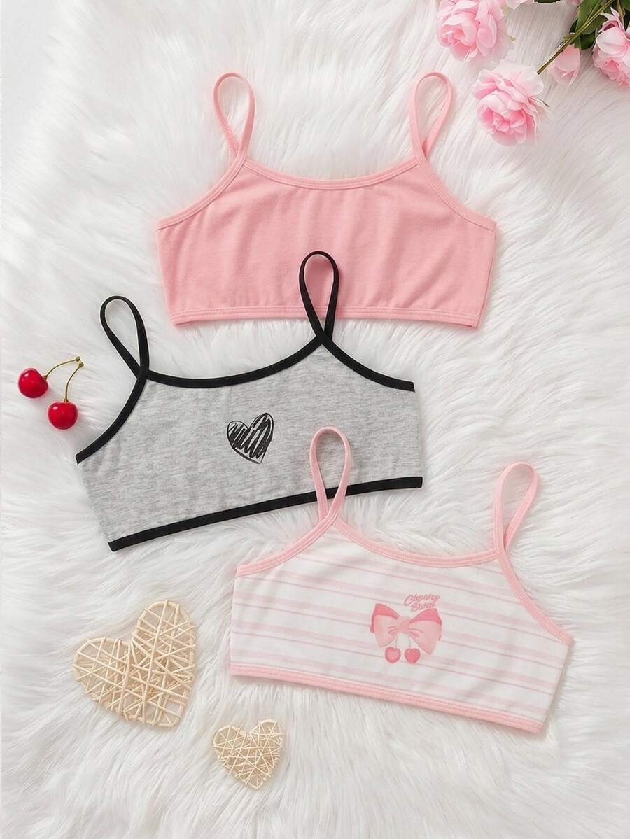 Kids Tween Girls Cute Simple Skin-Friendly Soft Student Growth Period Underwear 3pcs -Piece Set - White - View 1
