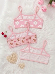 Kids Tween Girls Cute Minimalist Skin-Friendly Soft Student Growth Period Underwear 3pcs Set - White - View 2