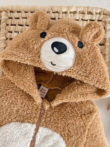 Cozy Pixies 女嬰可愛卡通熊長袖毛絨連身衣，適合秋冬、拍照、派對、室內、戶外、節日 - 彩色 - 查看 4