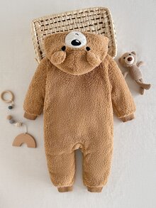 Cozy Pixies 女嬰可愛卡通熊長袖毛絨連身衣，適合秋冬、拍照、派對、室內、戶外、節日 - 彩色 - 查看 2