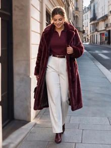 Chikora Plus Size Women Solid Color Pocket Straight Leg Casual Commute Blazer Pants - Apricot - View 5