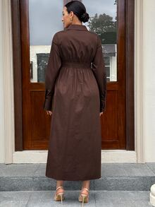 MaterniWear Lapel Long Sleeve Single-Breasted Solid Color Maternity Dress Fall - Rust Brown - View 7